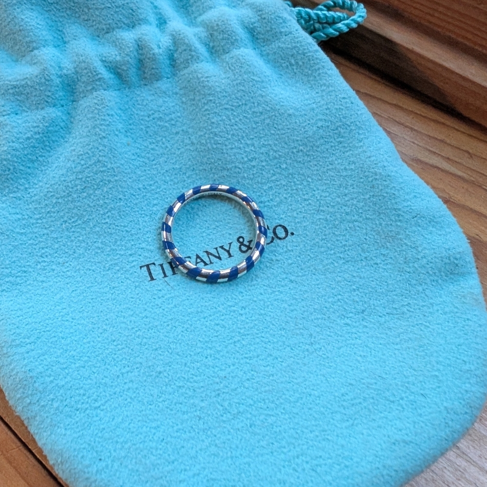 Tiffany & Co. Blue Enamel Stripe Ring
